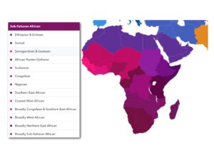 Image of a sample ancestry dna result showing Sub-Saharan African regions on 23andme