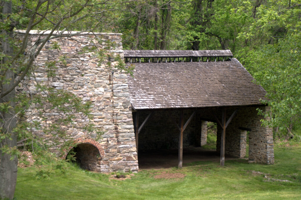 A photo of the Remains of Isabella, an iron furnace, part of Catoctin Furnace in Cunningham Falls State Park, Maryland, USA.