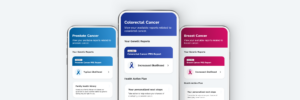 An image of the three Cancer PRS reports displayed on a mobile phone.