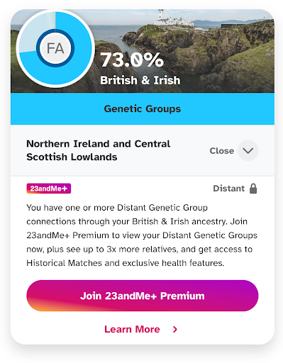 Ancestry Composition with link to distant genetic groups in Britan and Ireland.