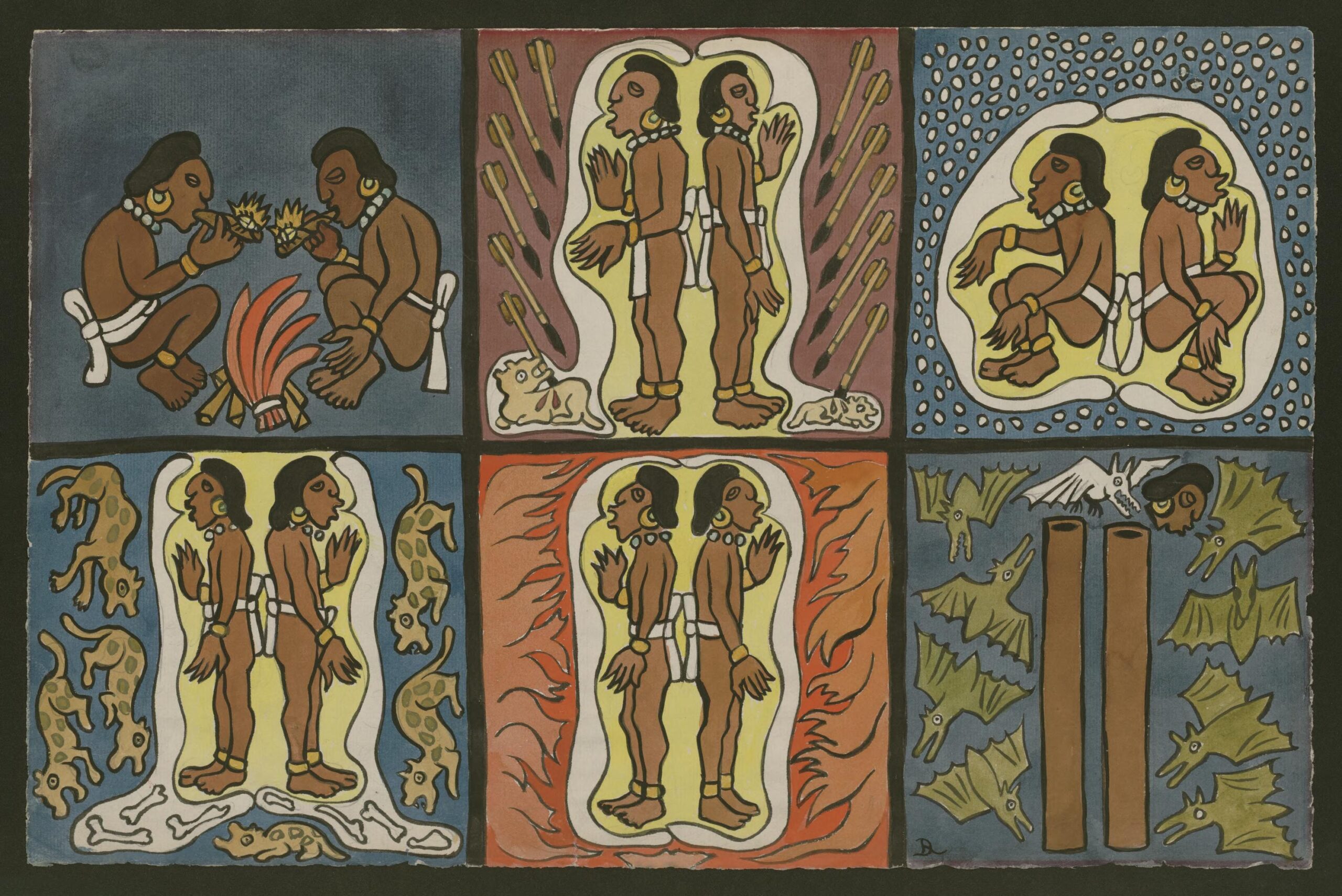 A painting of the mythical Maya hero twins by the painter Diego Rivera.