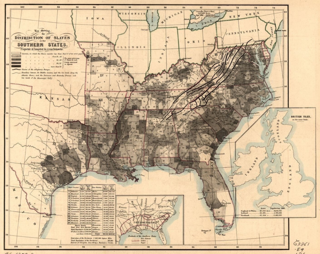 A map showing the distribution of slaves in southern states