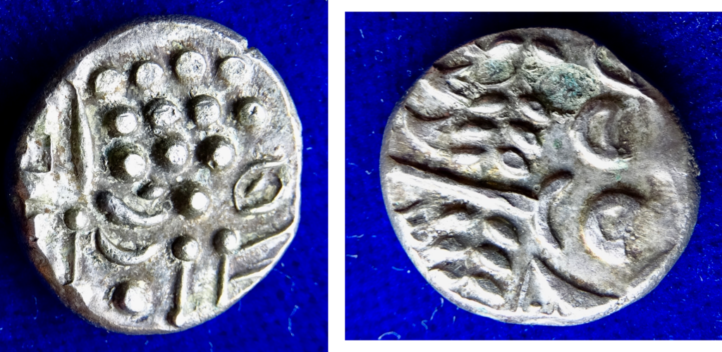 Photograph of front and back of coin from the Durotriges, circa 60 BC