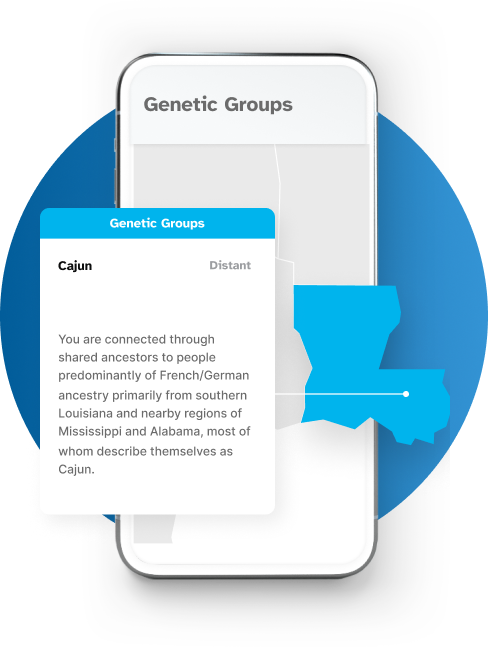 An image showing a map of Louisiana and the Cajun Genetic Group.
